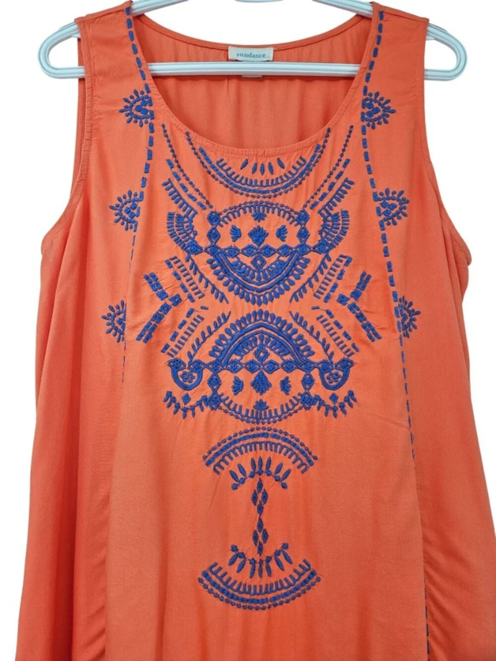 Sundance Mosaic Embroidered Tank Top Orange & Blue Women's Size M Hippie Summer